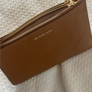 Michael Kors Brown Leather Clutch - Never Used!!! Could also use as crossbody